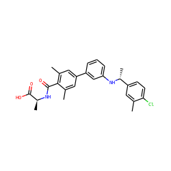 Cc1cc([C@@H](C)Nc2cccc(-c3cc(C)c(C(=O)N[C@@H](C)C(=O)O)c(C)c3)c2)ccc1Cl ZINC000103273369