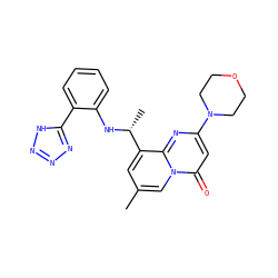 Cc1cc([C@@H](C)Nc2ccccc2-c2nnn[nH]2)c2nc(N3CCOCC3)cc(=O)n2c1 ZINC000038839887