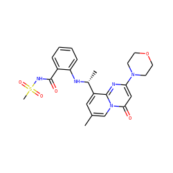Cc1cc([C@@H](C)Nc2ccccc2C(=O)NS(C)(=O)=O)c2nc(N3CCOCC3)cc(=O)n2c1 ZINC000299832045