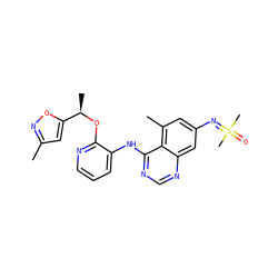 Cc1cc([C@@H](C)Oc2ncccc2Nc2ncnc3cc(N=S(C)(C)=O)cc(C)c23)on1 ZINC001772649436