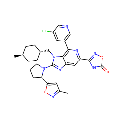 Cc1cc([C@@H]2CCCN2c2nc3cc(-c4noc(=O)[nH]4)nc(-c4cncc(Cl)c4)c3n2C[C@H]2CC[C@H](C)CC2)on1 ZINC000261103752