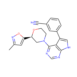 Cc1cc([C@@H]2CN(c3ncnc4[nH]cc(-c5cccc(C#N)c5)c34)CCO2)on1 ZINC000216472536