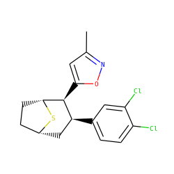 Cc1cc([C@H]2[C@@H](c3ccc(Cl)c(Cl)c3)C[C@@H]3CC[C@H]2S3)on1 ZINC000066100963
