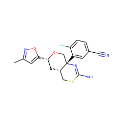 Cc1cc([C@H]2C[C@H]3CSC(N)=N[C@@]3(c3cc(C#N)ccc3F)CO2)on1 ZINC000148287261
