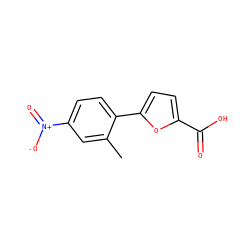 Cc1cc([N+](=O)[O-])ccc1-c1ccc(C(=O)O)o1 ZINC000000554515