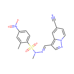 Cc1cc([N+](=O)[O-])ccc1S(=O)(=O)N(C)/N=C/c1cnn2ccc(C#N)cc12 ZINC000073199329
