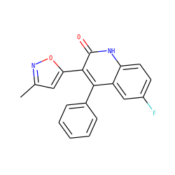 Cc1cc(-c2c(-c3ccccc3)c3cc(F)ccc3[nH]c2=O)on1 ZINC000029126710