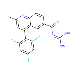 Cc1cc(-c2c(F)cc(F)cc2F)c2cc(C(=O)N=C(N)N)ccc2n1 ZINC000168018867