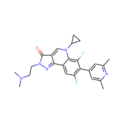 Cc1cc(-c2c(F)cc3c4nn(CCN(C)C)c(=O)c-4cn(C4CC4)c3c2F)cc(C)n1 ZINC000000598539