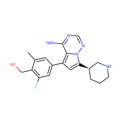 Cc1cc(-c2cc([C@@H]3CCCNC3)n3ncnc(N)c23)cc(F)c1CO ZINC000206419724
