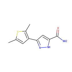 Cc1cc(-c2cc(C(N)=O)[nH]n2)c(C)s1 ZINC000212414945