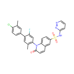 Cc1cc(-c2cc(C)c(-n3c(=O)ccc4cc(S(=O)(=O)Nc5cccnn5)ccc43)cc2F)ccc1Cl ZINC001772578088