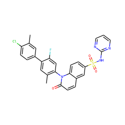 Cc1cc(-c2cc(C)c(-n3c(=O)ccc4cc(S(=O)(=O)Nc5ncccn5)ccc43)cc2F)ccc1Cl ZINC001772606926