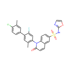 Cc1cc(-c2cc(C)c(-n3c(=O)ccc4cc(S(=O)(=O)Nc5ncco5)ccc43)cc2F)ccc1Cl ZINC001772609017