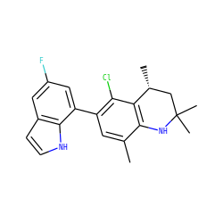 Cc1cc(-c2cc(F)cc3cc[nH]c23)c(Cl)c2c1NC(C)(C)C[C@H]2C ZINC000029043404
