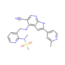 Cc1cc(-c2cc3c(NCc4cccnc4N(C)S(C)(=O)=O)c(C#N)cnc3[nH]2)ccn1 ZINC000095596758