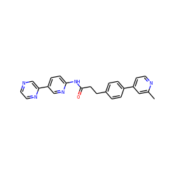 Cc1cc(-c2ccc(CCC(=O)Nc3ccc(-c4cnccn4)cn3)cc2)ccn1 ZINC000473123200