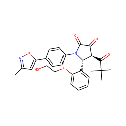 Cc1cc(-c2ccc(N3C(=O)C(=O)[C@@H](C(=O)C(C)(C)C)[C@@H]3c3ccccc3OCCO)cc2)on1 ZINC000169695015