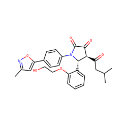Cc1cc(-c2ccc(N3C(=O)C(=O)[C@@H](C(=O)CC(C)C)[C@@H]3c3ccccc3OCCO)cc2)on1 ZINC000169695878
