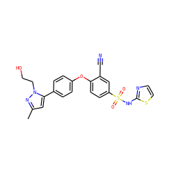 Cc1cc(-c2ccc(Oc3ccc(S(=O)(=O)Nc4nccs4)cc3C#N)cc2)n(CCO)n1 ZINC000095585373