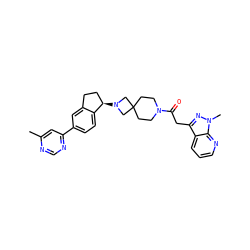 Cc1cc(-c2ccc3c(c2)CC[C@H]3N2CC3(CCN(C(=O)Cc4nn(C)c5ncccc45)CC3)C2)ncn1 ZINC000118905238