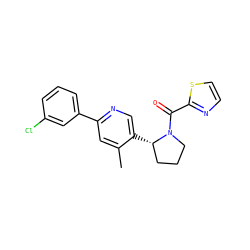 Cc1cc(-c2cccc(Cl)c2)ncc1[C@H]1CCCN1C(=O)c1nccs1 ZINC000072176480