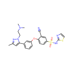 Cc1cc(-c2cccc(Oc3ccc(S(=O)(=O)Nc4nccs4)cc3C#N)c2)n(CCN(C)C)n1 ZINC000095582545