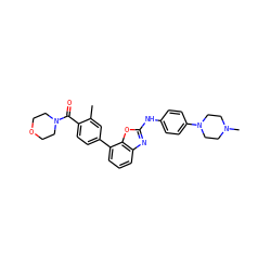 Cc1cc(-c2cccc3nc(Nc4ccc(N5CCN(C)CC5)cc4)oc23)ccc1C(=O)N1CCOCC1 ZINC000053224432