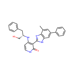 Cc1cc(-c2ccccc2)cc2[nH]c(-c3c(N[C@H](CO)Cc4ccccc4)cc[nH]c3=O)nc12 ZINC000028703660