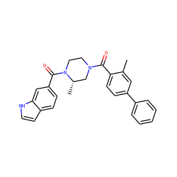 Cc1cc(-c2ccccc2)ccc1C(=O)N1CCN(C(=O)c2ccc3cc[nH]c3c2)[C@@H](C)C1 ZINC000049109396