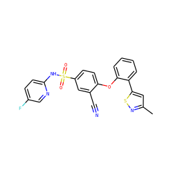 Cc1cc(-c2ccccc2Oc2ccc(S(=O)(=O)Nc3ccc(F)cn3)cc2C#N)sn1 ZINC000095583772