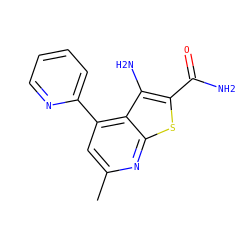 Cc1cc(-c2ccccn2)c2c(N)c(C(N)=O)sc2n1 ZINC000045302316
