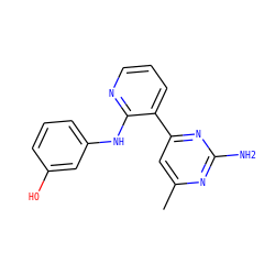 Cc1cc(-c2cccnc2Nc2cccc(O)c2)nc(N)n1 ZINC000095550233