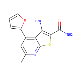 Cc1cc(-c2ccco2)c2c(N)c(C(N)=O)sc2n1 ZINC000039023260