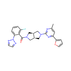 Cc1cc(-c2ccco2)nc(N2C[C@H]3CN(C(=O)c4c(F)cccc4-n4nccn4)C[C@H]3C2)n1 ZINC000116827894