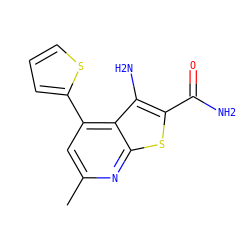 Cc1cc(-c2cccs2)c2c(N)c(C(N)=O)sc2n1 ZINC000045254462