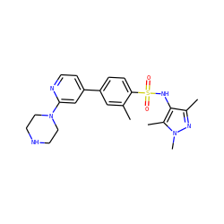 Cc1cc(-c2ccnc(N3CCNCC3)c2)ccc1S(=O)(=O)Nc1c(C)nn(C)c1C ZINC000117317848