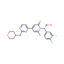Cc1cc(-c2ccnc(NC3CCOCC3)n2)cc(=O)n1[C@H](CO)c1ccc(Cl)c(F)c1 ZINC000145007646