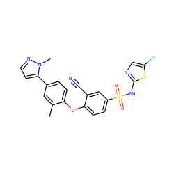 Cc1cc(-c2ccnn2C)ccc1Oc1ccc(S(=O)(=O)Nc2ncc(F)s2)cc1C#N ZINC000095582722