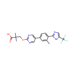 Cc1cc(-c2cnc(OCC(C)(C)C(=O)O)nc2)ccc1-c1ncc(C(F)(F)F)[nH]1 ZINC000218558508