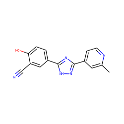 Cc1cc(-c2n[nH]c(-c3ccc(O)c(C#N)c3)n2)ccn1 ZINC000040981071