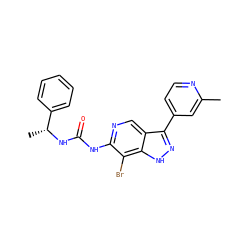 Cc1cc(-c2n[nH]c3c(Br)c(NC(=O)N[C@H](C)c4ccccc4)ncc23)ccn1 ZINC000205428637