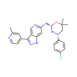 Cc1cc(-c2n[nH]c3cc(N[C@H]4N[C@@H](c5ccc(Cl)cc5)CC(C)(C)O4)ncc23)ccn1 ZINC000473236477