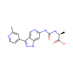Cc1cc(-c2n[nH]c3cc(NC(=O)N[C@@H](C)C(=O)O)ncc23)ccn1 ZINC000219761852