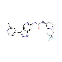 Cc1cc(-c2n[nH]c3cc(NC(=O)N[C@@H]4CCN(CC(F)(F)F)C4)ncc23)ccn1 ZINC000261109998