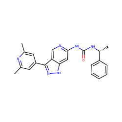 Cc1cc(-c2n[nH]c3cc(NC(=O)N[C@H](C)c4ccccc4)ncc23)cc(C)n1 ZINC000205444532