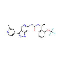 Cc1cc(-c2n[nH]c3cc(NC(=O)N[C@H](C)c4ccccc4OC(F)(F)F)ncc23)ccn1 ZINC000261155861