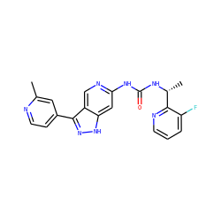 Cc1cc(-c2n[nH]c3cc(NC(=O)N[C@H](C)c4ncccc4F)ncc23)ccn1 ZINC000261130664