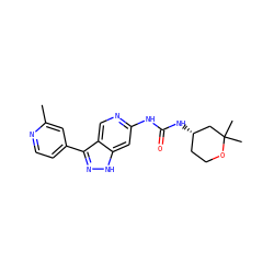 Cc1cc(-c2n[nH]c3cc(NC(=O)N[C@H]4CCOC(C)(C)C4)ncc23)ccn1 ZINC000261187955
