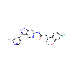 Cc1cc(-c2n[nH]c3cc(NC(=O)N[C@H]4CCOc5cc(F)ccc54)ncc23)ccn1 ZINC000218541887